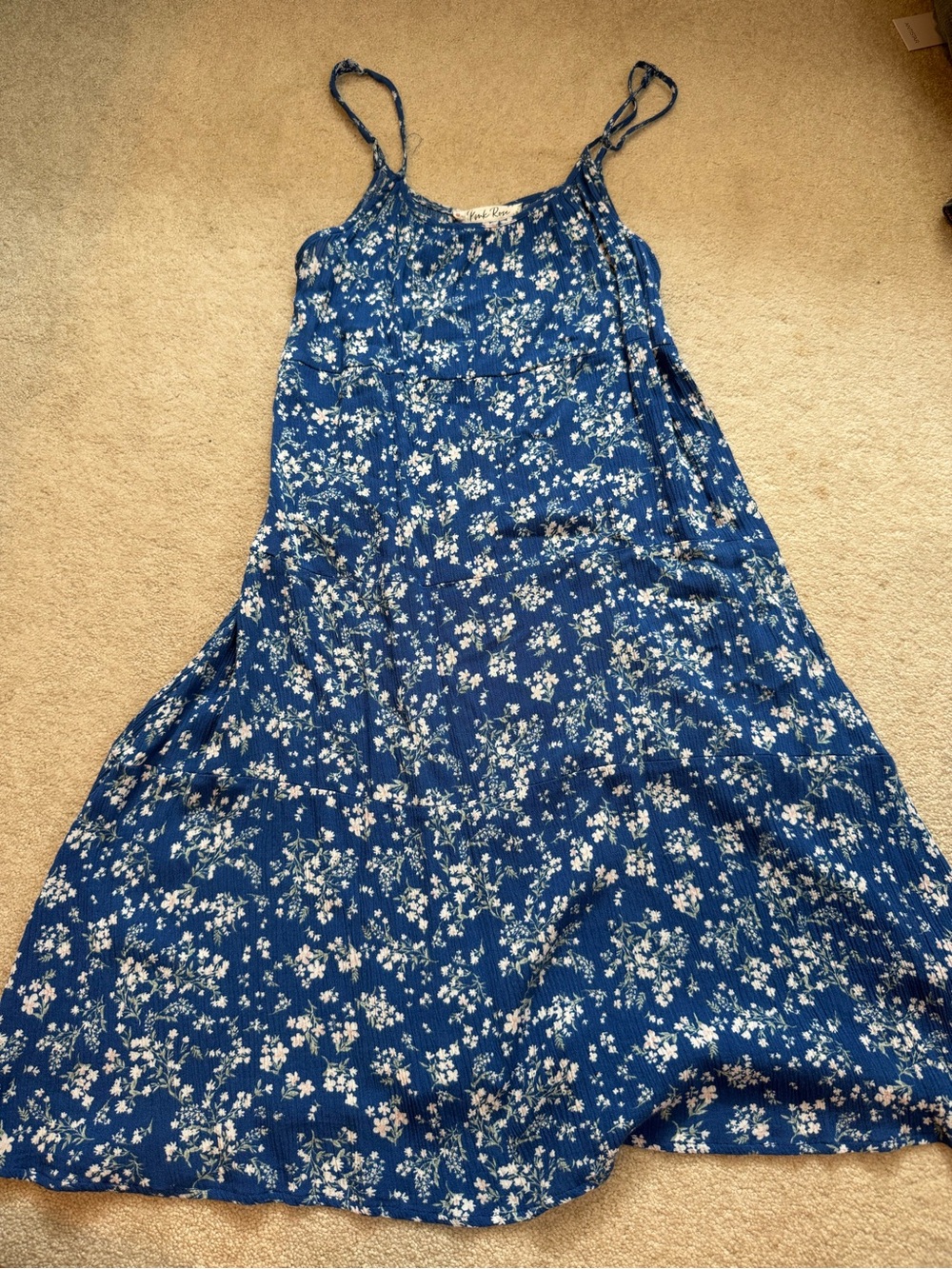 Pink Rose Blue Floral Midi Sundress